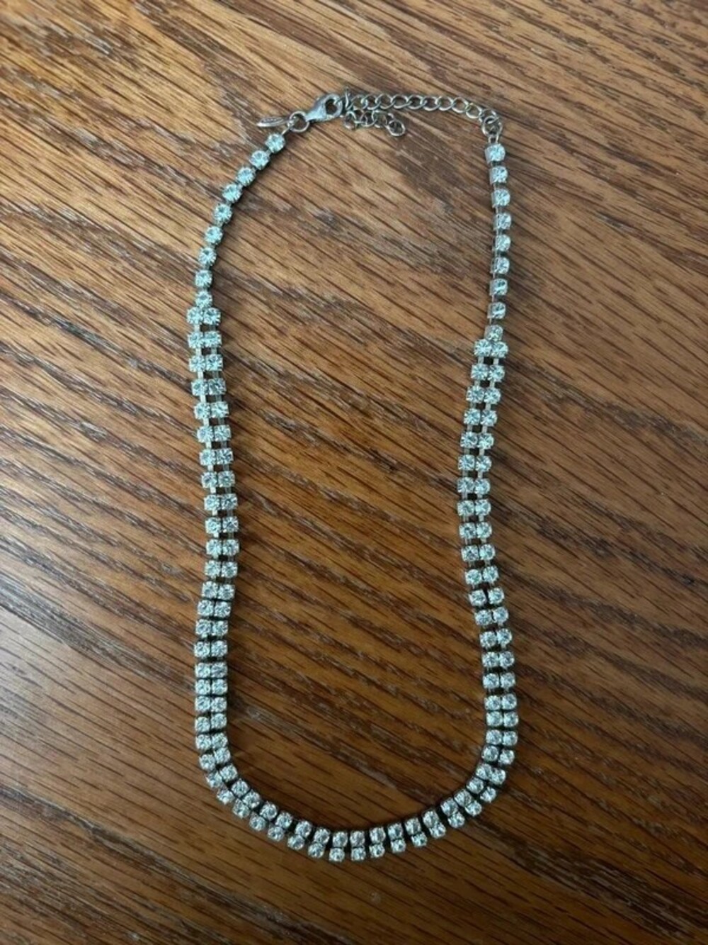925 Sterling Silver Rhinestone Choker Necklace Double Row Crystal Y2K Glam
